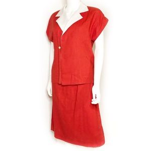 Vintage CORAL linen pre-1980s summer skirt suit,